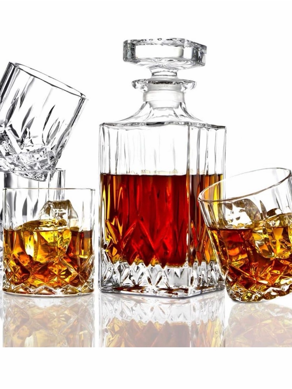 5PC Italian Crafted Crystal Whiskey Decanter & Whiskey Glasses Set, Crystal